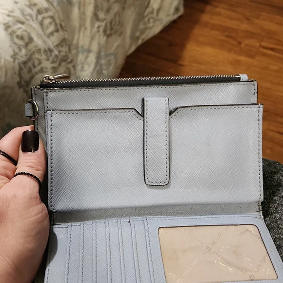 Michael Kors Jet Set Travel Double Zip Wristlet Dark Chambray Blue Mk Signature - Picture 7 of 8